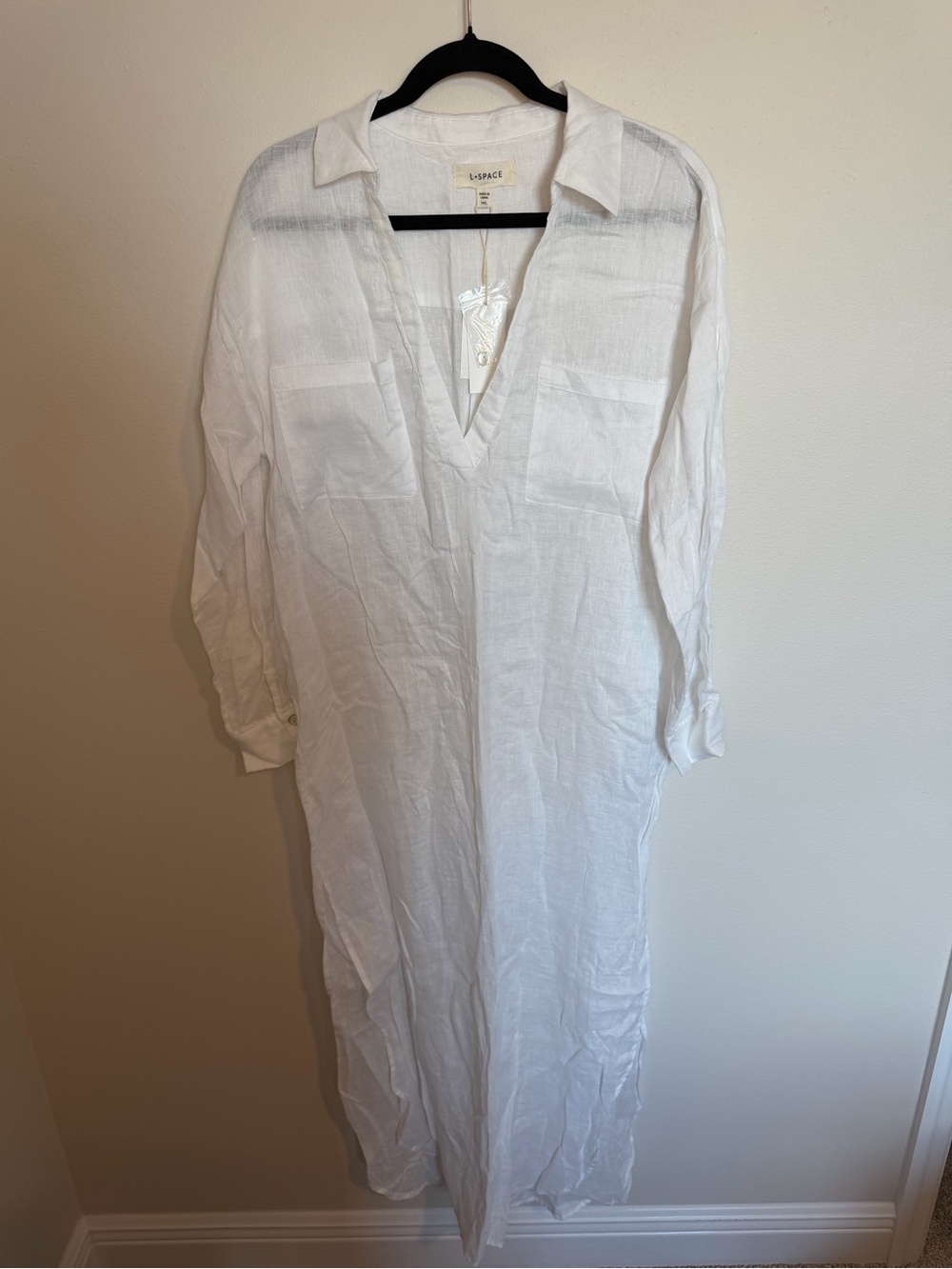 L*Space White Linen V-Neck Capistrano Tunic Cover-Up M/L - Picture 3 of 6